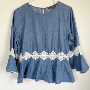 Vintage Merrick blue and lace 60’s - 70’s style blouse